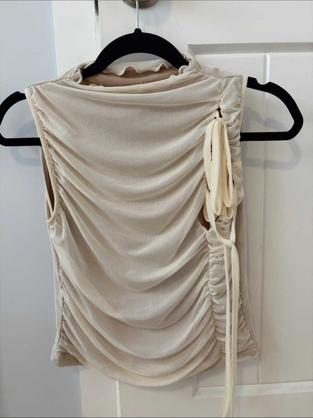 Peche Sleeveless Ruched Tie-Side Top - Cream